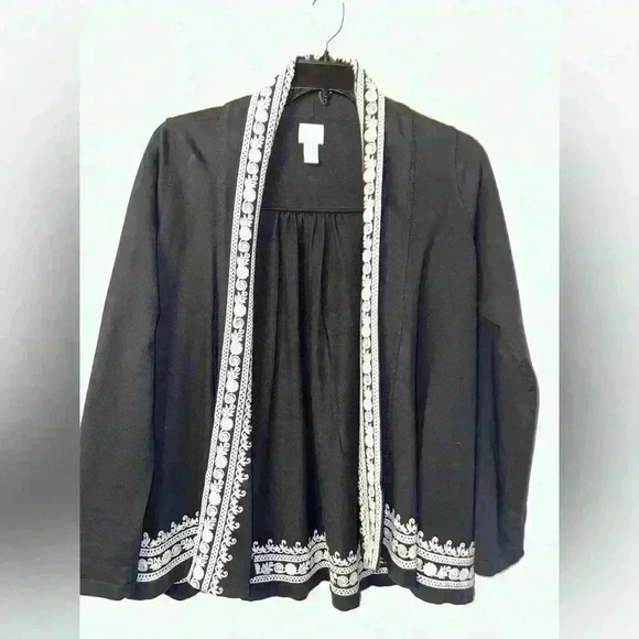 Lucky Brand Size M Whitney Wrap Black Ivory Embroider Open Front Cardigan - Picture 1 of 9